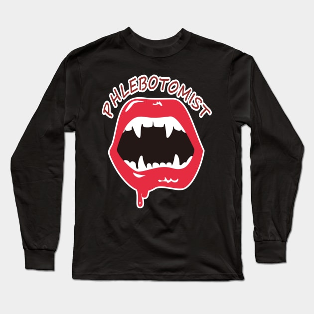 Phlebotomist blood nurse vampire Long Sleeve T-Shirt by Redmanrooster